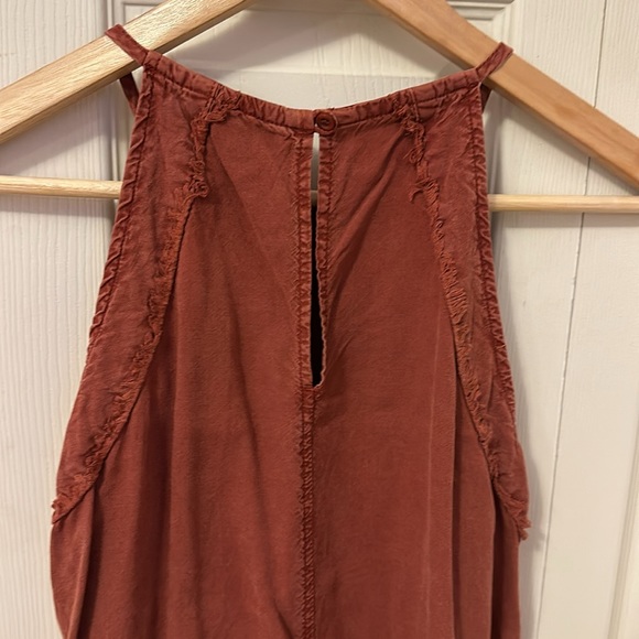 Anthropologie Cloth & Stone rustic burnt orange Fringed Hem Halter Dress xsmall - Picture 7 of 8